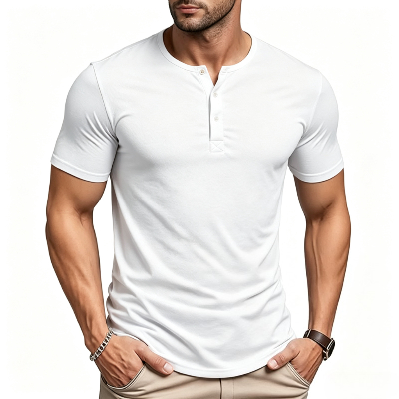 Quirky Street Fashion - Men's Short Sleeve Henley Neck T-shirts