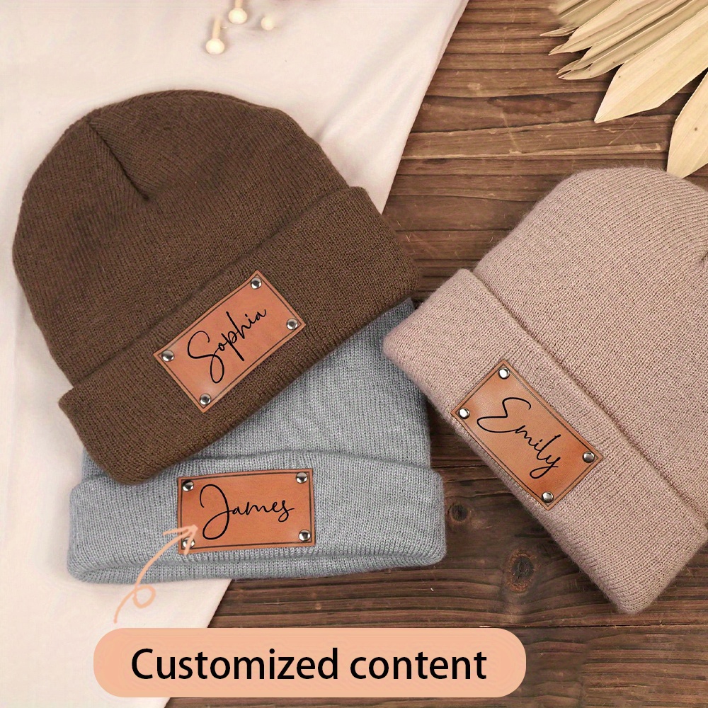 Baseball Cap Fitted - Custom Name Leather Label Knit Beanie