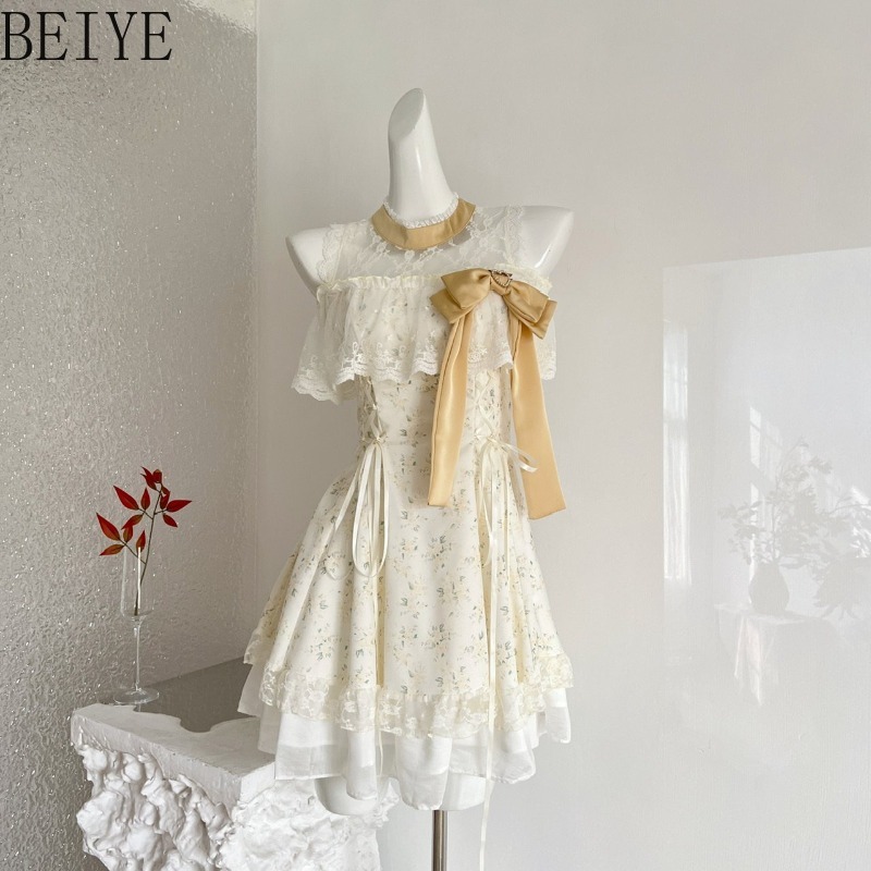 Japanese Street Fashion Female - Clearly Tied Sweet Floral Lace Neck